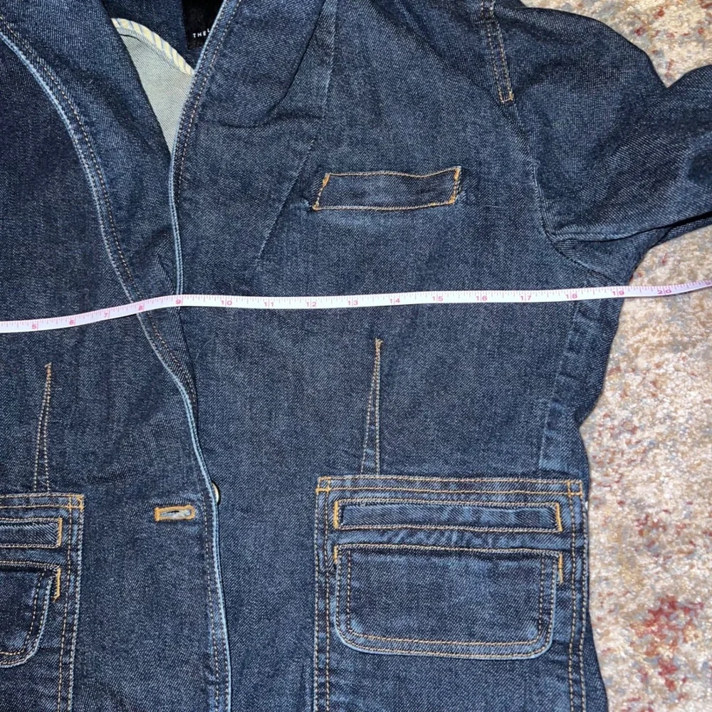 The Limited Womens Dark Wash Denim Blazer Single Button Jacket Blue EUC Classic - Picture 5 of 8